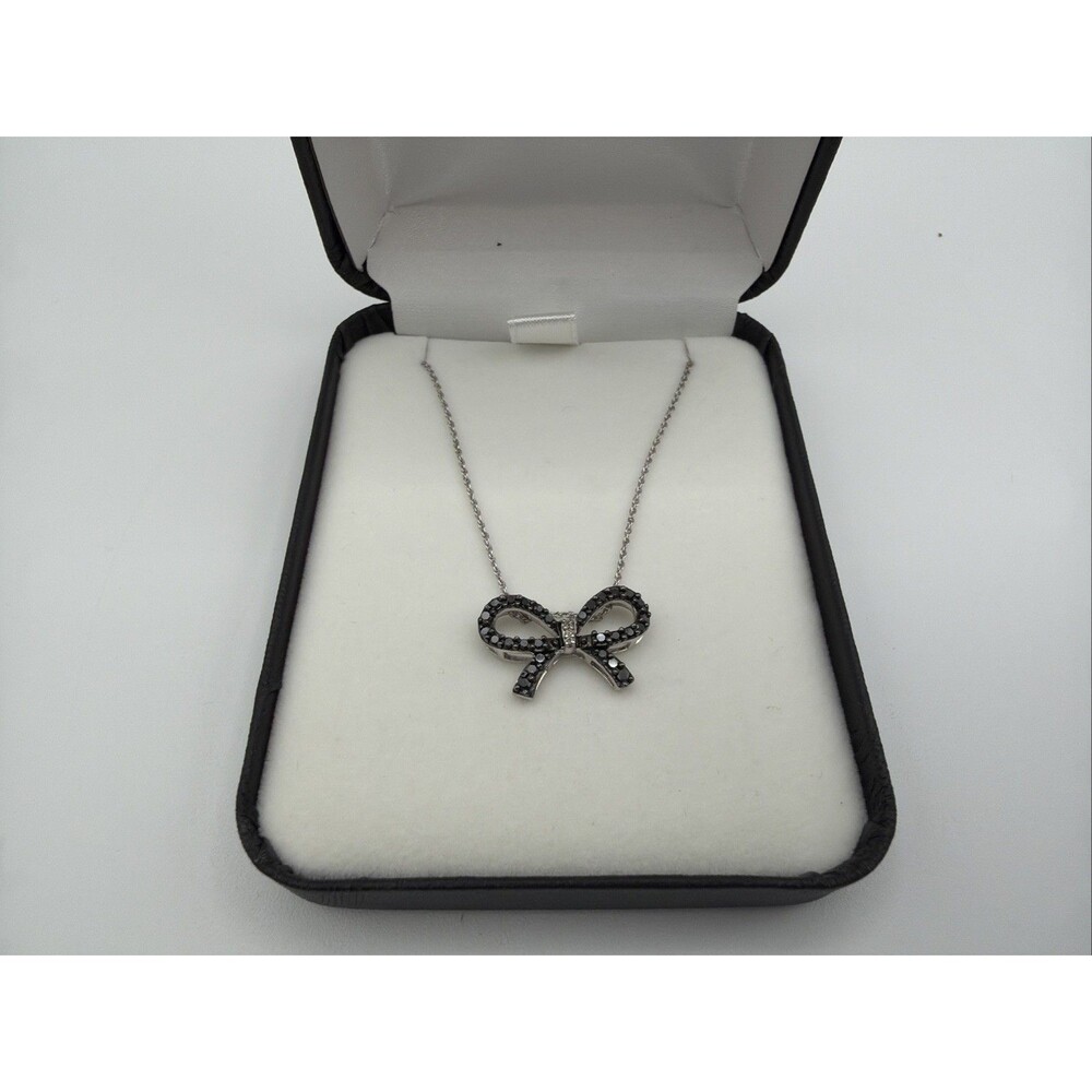 Sterling Silver 925 Black Stone Bow Necklace Belk & Co Pendant Chain